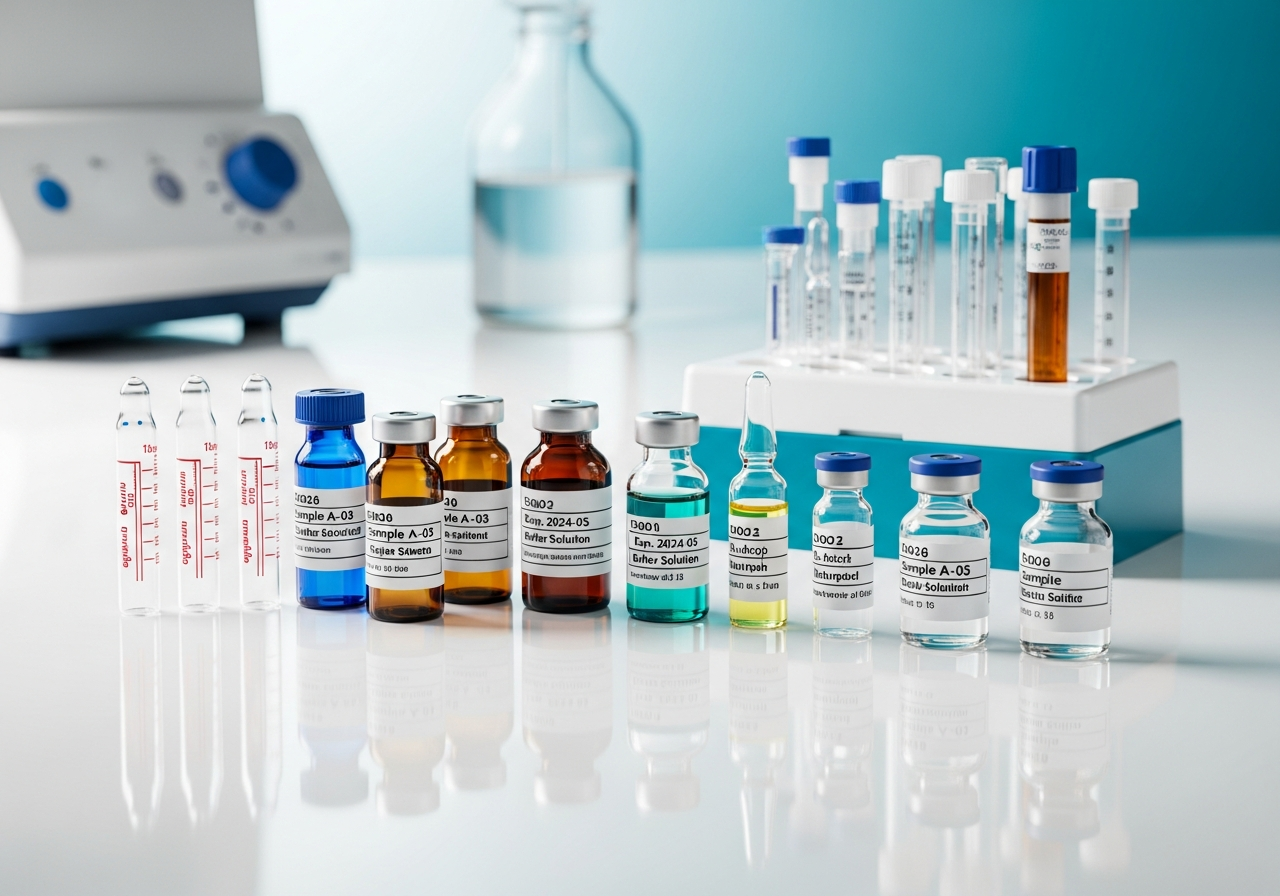 research peptide vials with lot number labels