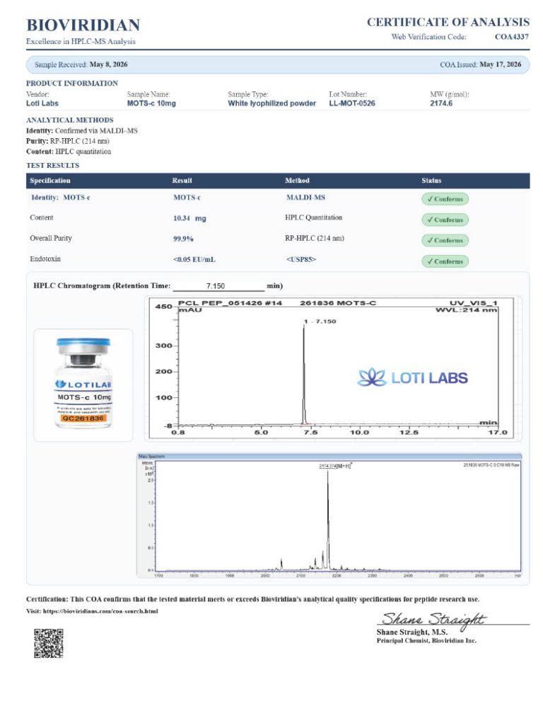Certificate of analysis for MOTS-c
